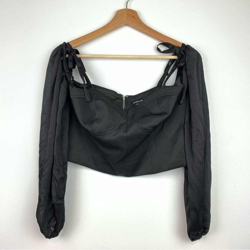 Bebe Detachable Sleeves Bustier Top Blouse Size Large Black Zip Witchy Fairy